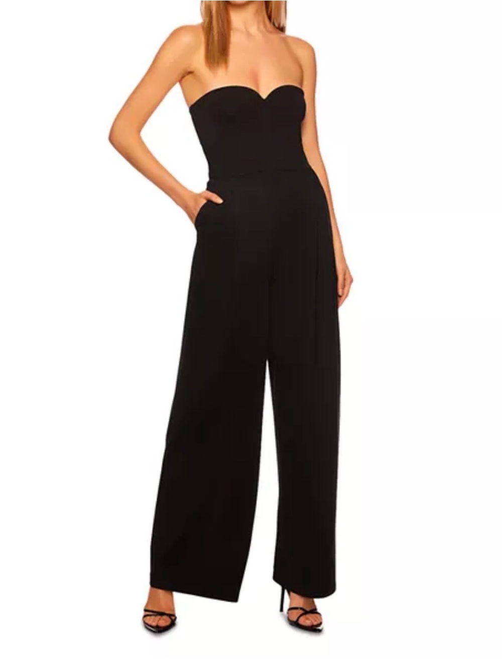 Susana Monaco Black Strapless Wide-Leg Jumpsuit with Pockets